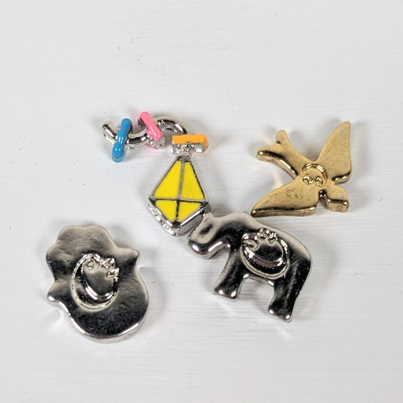 Origami Owl Charms Lot Signed Mix Bundle of 4 Kite Hamsa Evil Eye Bird Elephant - Picture 2 of 4